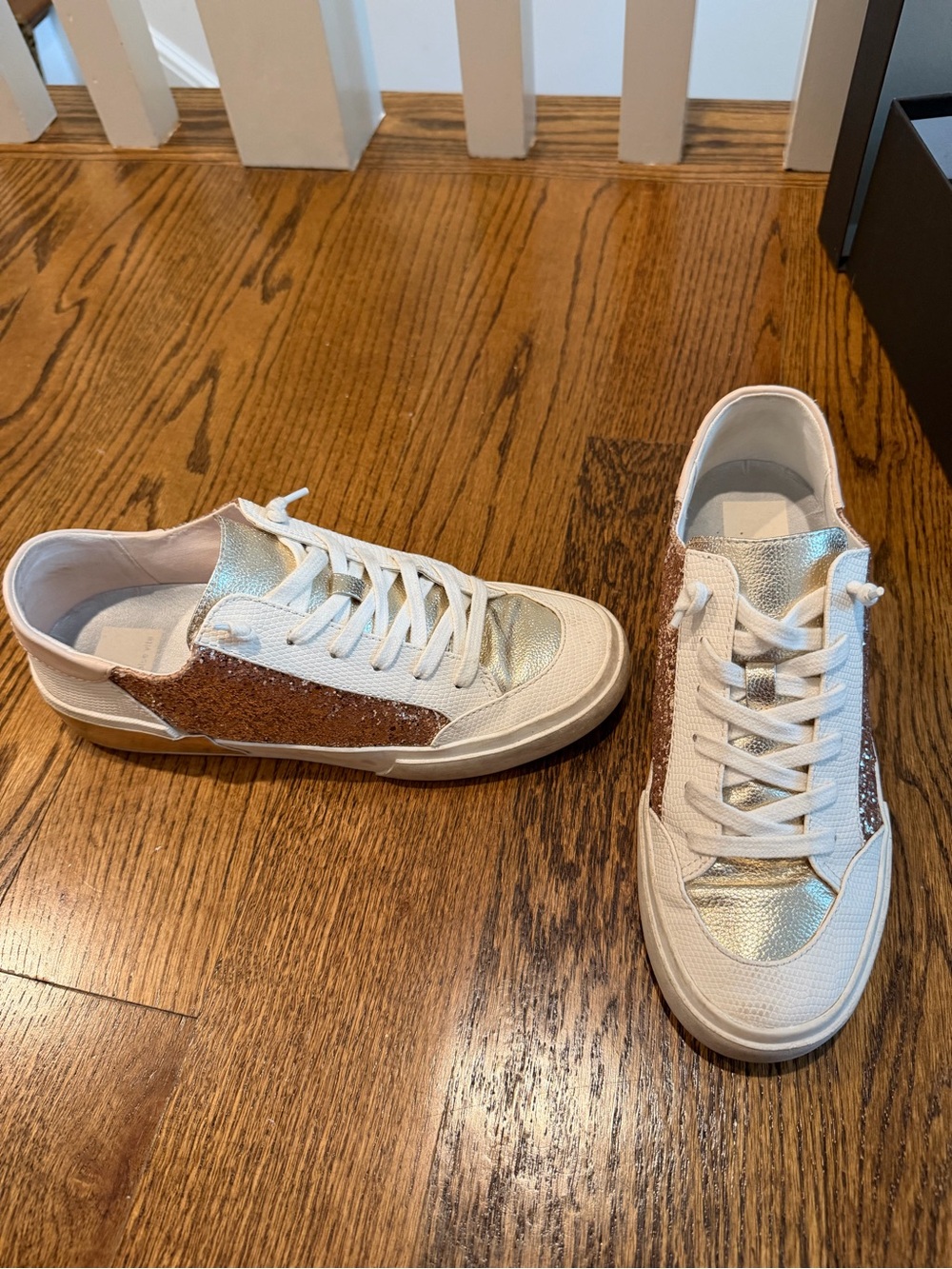 Dolce Vita White and Rose Gold Glitter Low-Top Sneakers